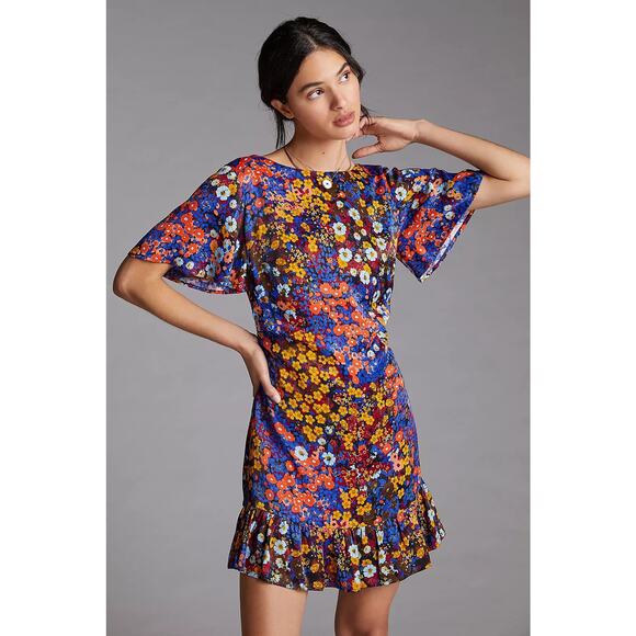 Anthropologie Dresses & Skirts - Anthropologie Ruffled Satin Mini Dress
